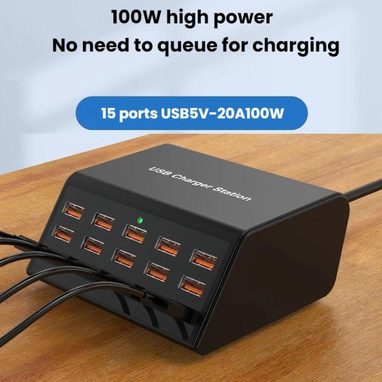 15ポート USB電源タップ スマート急速充電チャージャー、USプラグ、UKプラグ、AUプラグ、EUプラグ、KRプラグ