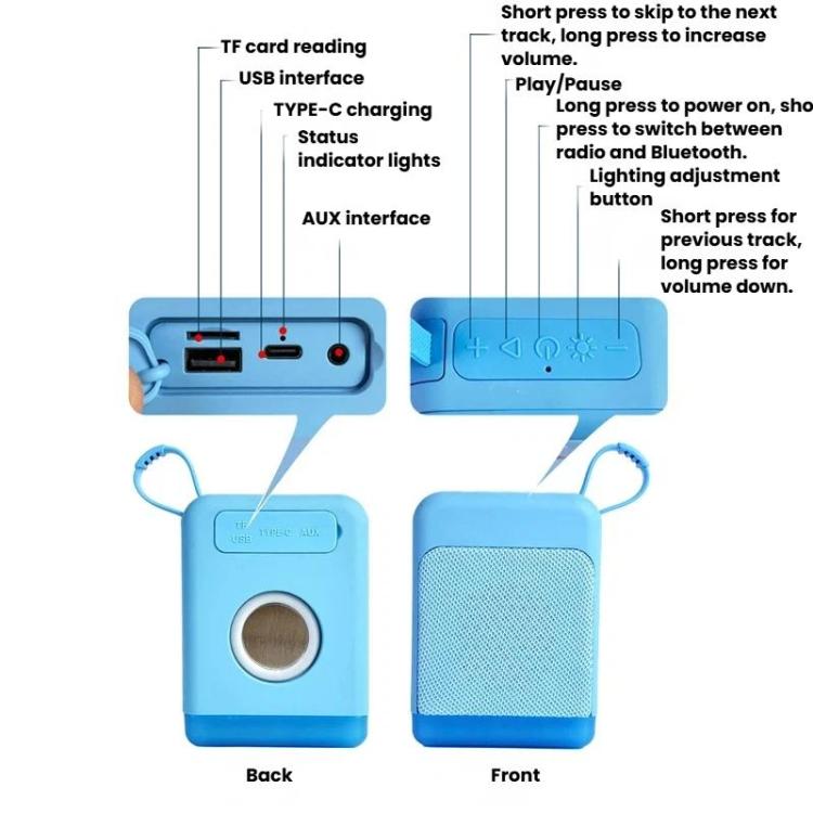 ミニレトロ Bluetooth スピーカー RGBライト付き TFカード＆Uディスク対応 デスクトップオーディオ
