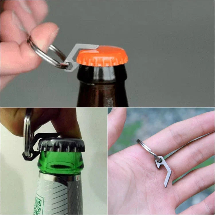 EDCミニ軽量ボトルビールオープナー キーリングポケットツール アウトドアキャンプハイク用ユーティリティガジェット チタン合金、ステンレス鋼