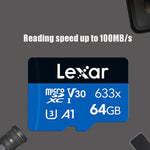 Lexar 633x 64GB高速ドライブレコーダー専用携帯電話用メモリーカード DVR TFカード、64GB