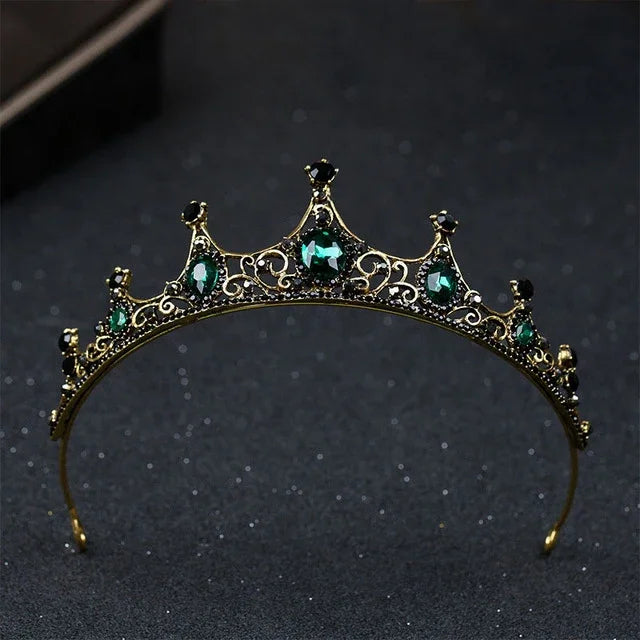 ヴィンテージ 小型バロックグリーンクリスタル ティアラ クラウン 女性用 女の子用 花嫁用結婚式ヘアジュエリーアクセサリー