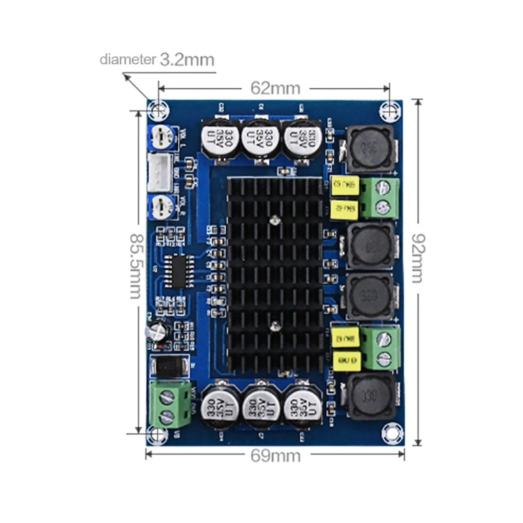 XH-M543 120W+120W デュアルチャンネルステレオ高出力デジタルTPA3116D2オーディオパワーアンプボード、120W+120Wデュアルチャンネルオーディオアンプ