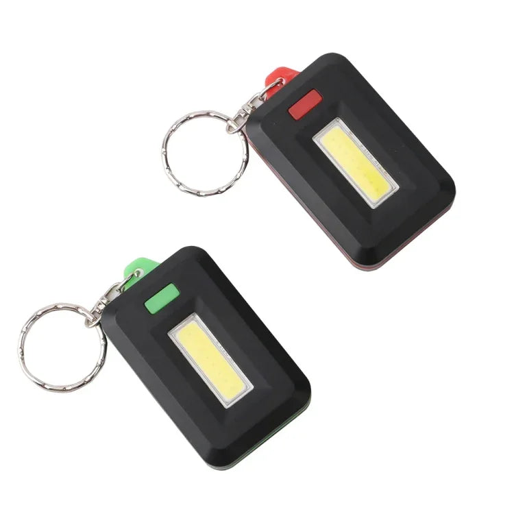 2個セット3WミニCOB LED懐中電灯キーチェーン緊急キャンプバックパックライト3モード付き、赤、緑