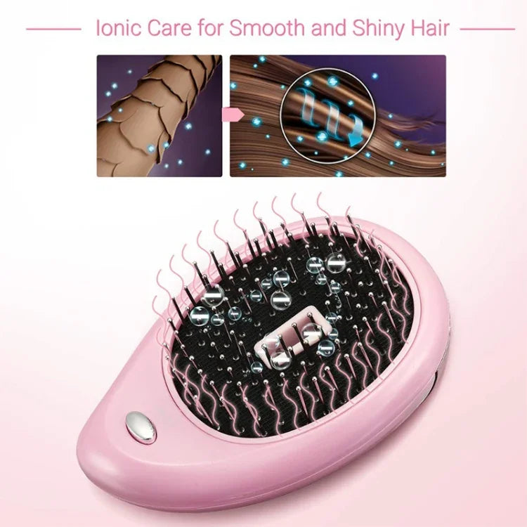 携帯用電動ヘアイオニックブラシ ヘアストレートナーブラシ マイナスイオンコーム 静電気防止マッサージ ミニストレートヘアコーム ピンク、グリーン