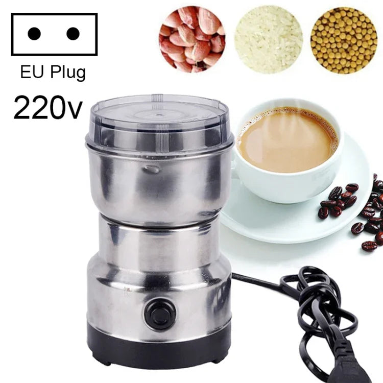 多機能EUプラグコーヒーグラインダー ステンレス電動 ハーブ／スパイス／ナッツ／穀物／コーヒー豆粉砕用、コーヒーグラインダー、EUプラグ