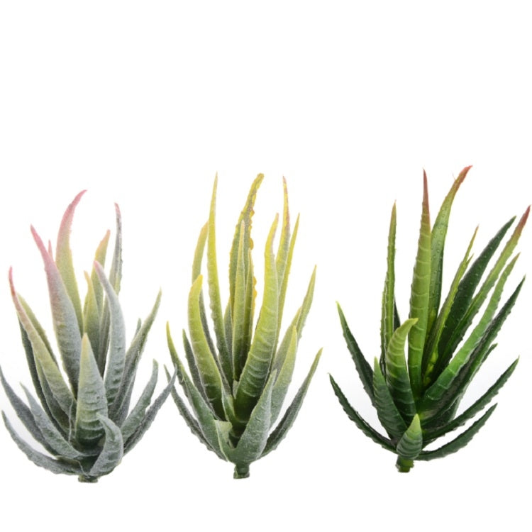 人工ミニアロエプラスチック植物クラフトフローリストリー風景庭家庭オフィス装飾、緑（フロックなし）、フロックグリーン赤先端、フロックグリーン黄先端