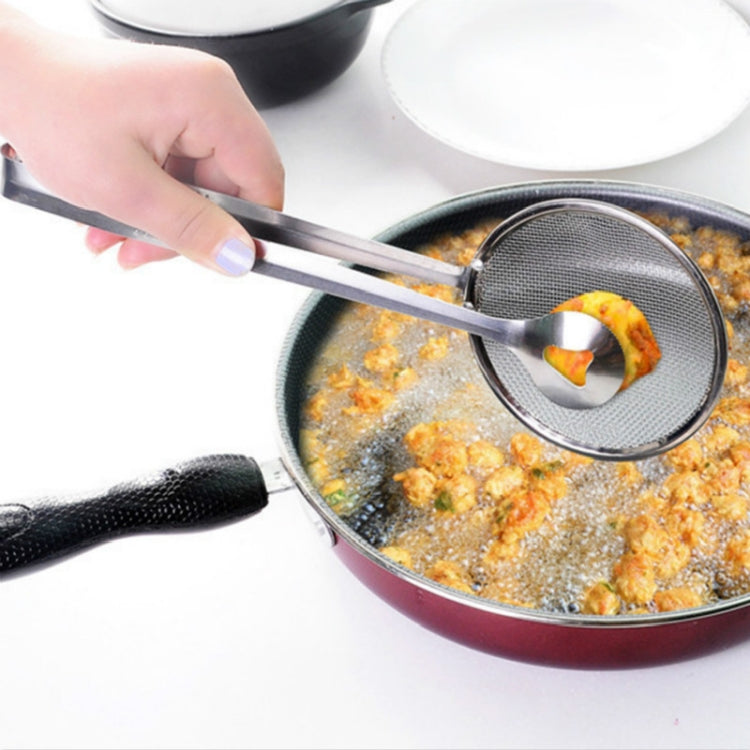 ステンレス製 揚げ物用水切りネットスプーン クリップ付き、ネットスプーン クリップ付き