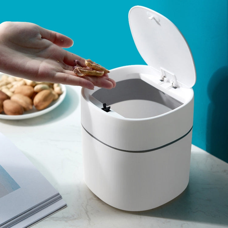家庭用ミニデスクトップゴミ箱 蓋付きゴミ収納清掃シリンダーボックス、プッシュ式、フリップリップ