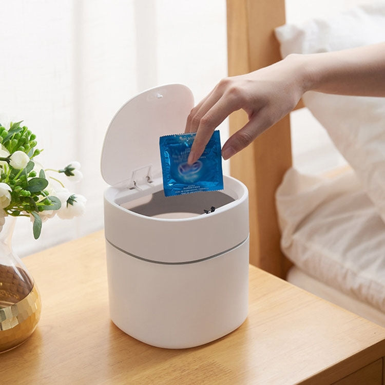 家庭用ミニデスクトップゴミ箱 蓋付きゴミ収納清掃シリンダーボックス、プッシュ式、フリップリップ