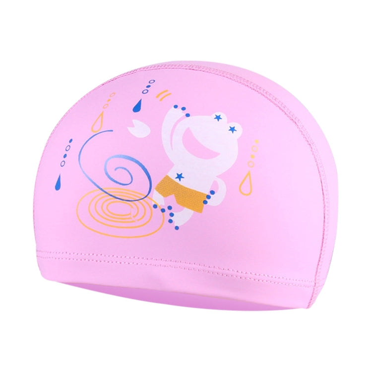 子供用防水ヘアケアPUコーティングかわいいカエル柄水泳キャップ、カエル（青）、カエル（ピンク）、カエル（オレンジ）、カエル（黒青）
