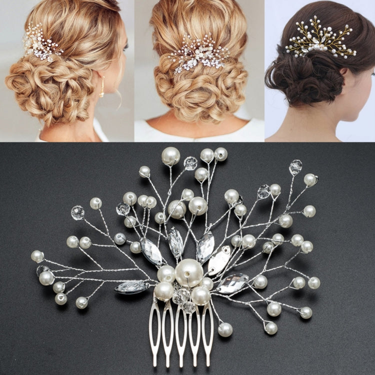 Pearl Women Hair Combs Wedding Hair Accessories Hair Pin Rhinestone Tiara Bridal Clip Crystal Crown Bride Hair Jewelry, Silver, Gold