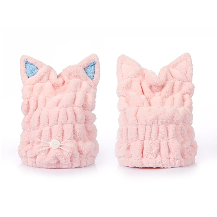 コーラルフリース柔らか吸収性猫耳ドライヘアキャップ 厚手大人用シャワーキャップ