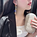 ファッション ロングジオメトリックドロップイヤリング 高級 ゴールド シルバーカラー 長方形 ラインストーンイヤリング ブルー、ゴールド、ローズゴールド、シルバー