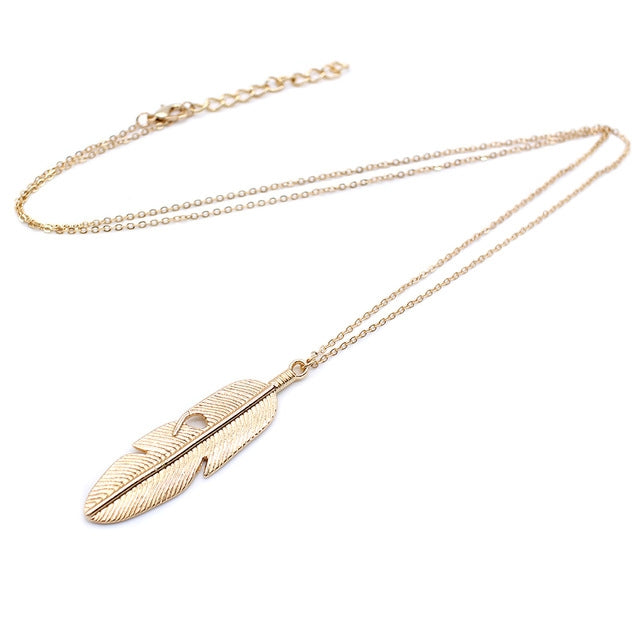 シンプルクラシックペンダントネックレス フェザーネックレス ロングセーターチェーン ジュエリーチョーカーネックレス レディース用、ゴールド、シルバー