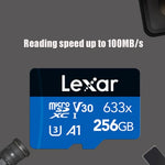 Lexar 633x 256GB高速携帯電話カメラ用メモリーTFカード スイッチ拡張ドライブレコーダー専用ストレージフラッシュメモリーカード、256GB