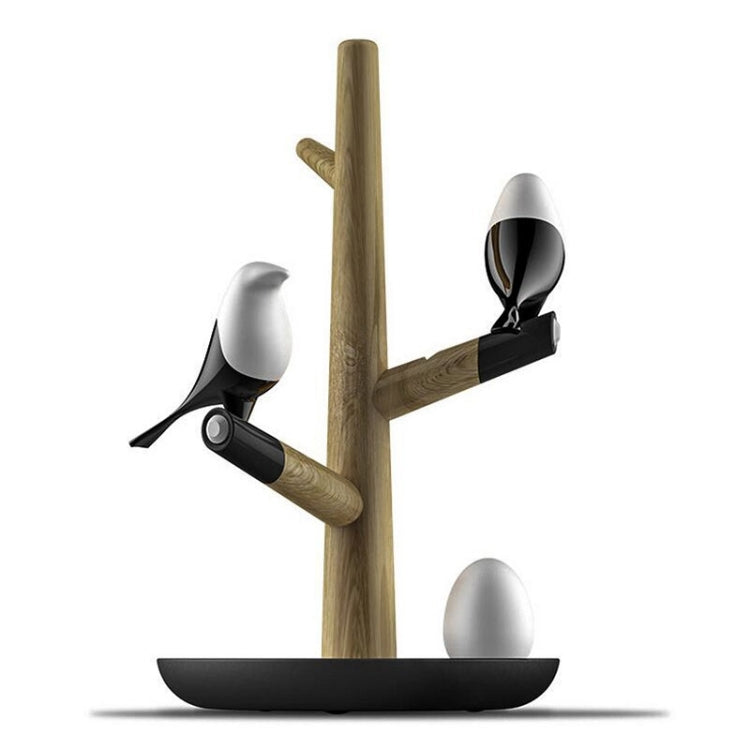 ラッキーバードLEDナイトテーブルランプ 木製ベース インテリジェントモーションセンサー リビングルーム寝室デスクライト、2羽1卵、2羽2卵