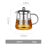 大容量耐熱ガラス急須茶器セット ステンレス製フィルター付き功夫茶用、450ML、550ML、750ML、950ML