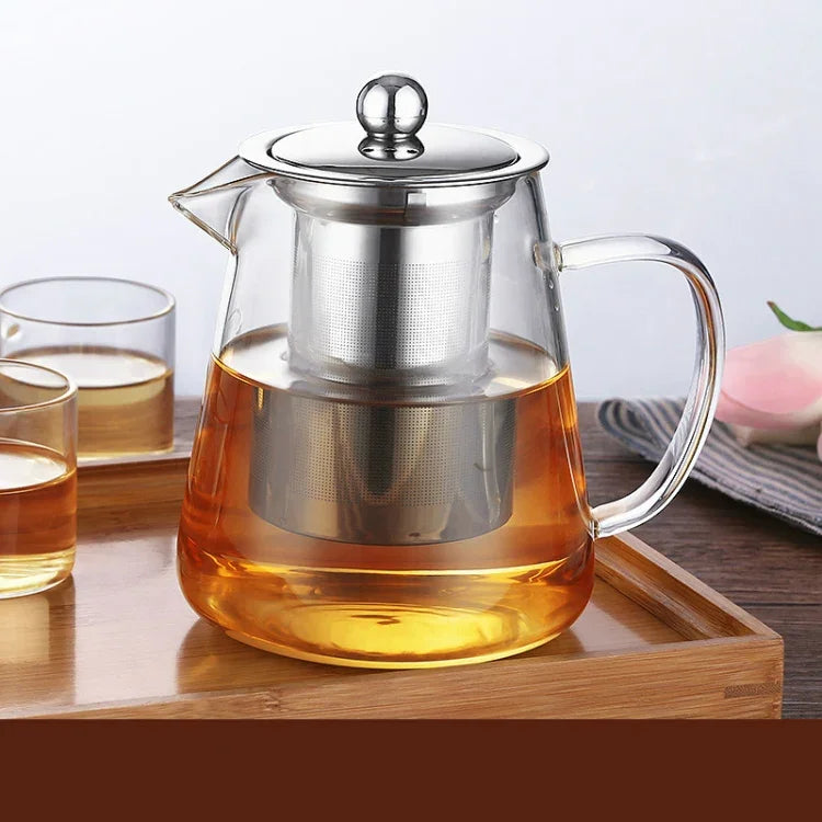 大容量耐熱ガラス急須茶器セット ステンレス製フィルター付き功夫茶用、450ML、550ML、750ML、950ML