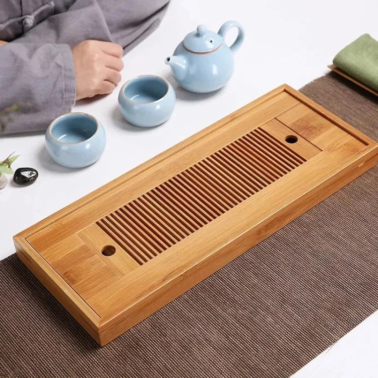 竹製茶托 功夫茶アクセサリー 茶托テーブル 排水ラック付き、竹製茶托