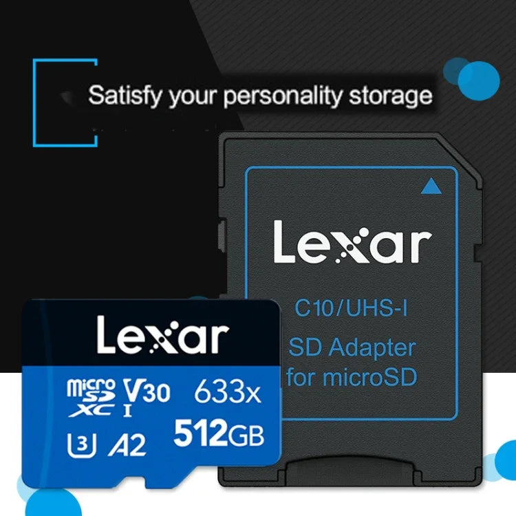 Lexar 633x 512GB高速フラッシュメモリーカード スポーツカメラ携帯電話用TFカード 車載ドライブレコーダーメモリーカード、512GB