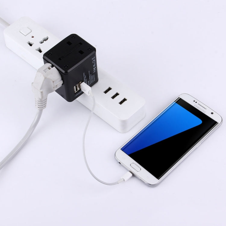 世界対応ユニバーサルトラベル隠しプラグアダプター & 内蔵デュアルUSBポート充電器 US、UK、AU、EU対応