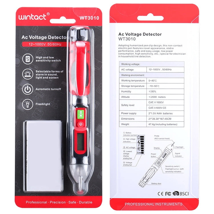 WINTACT WT3010 LED AC電圧テスター 非接触検出ペン 12-1000V AC電圧検出器, WINTACT WT3010