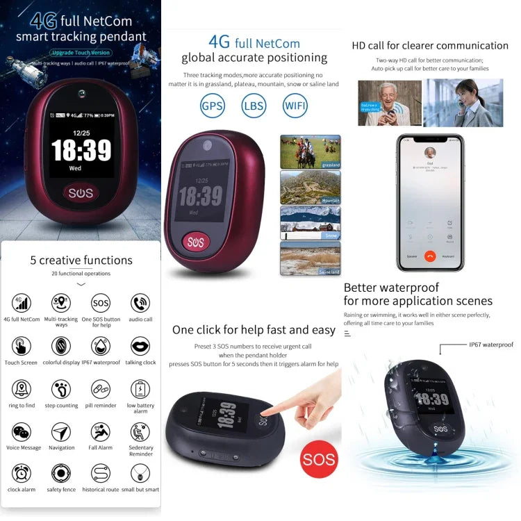 REACHFAR RF-V45-B ミニタッチスクリーン GPSスマートトラッカーペンダント, SOS / カメラ / 健康管理 / 4G LTE対応, 北米 / 南米 / オーストラリア用, RF-V45-B タッチスクリーン