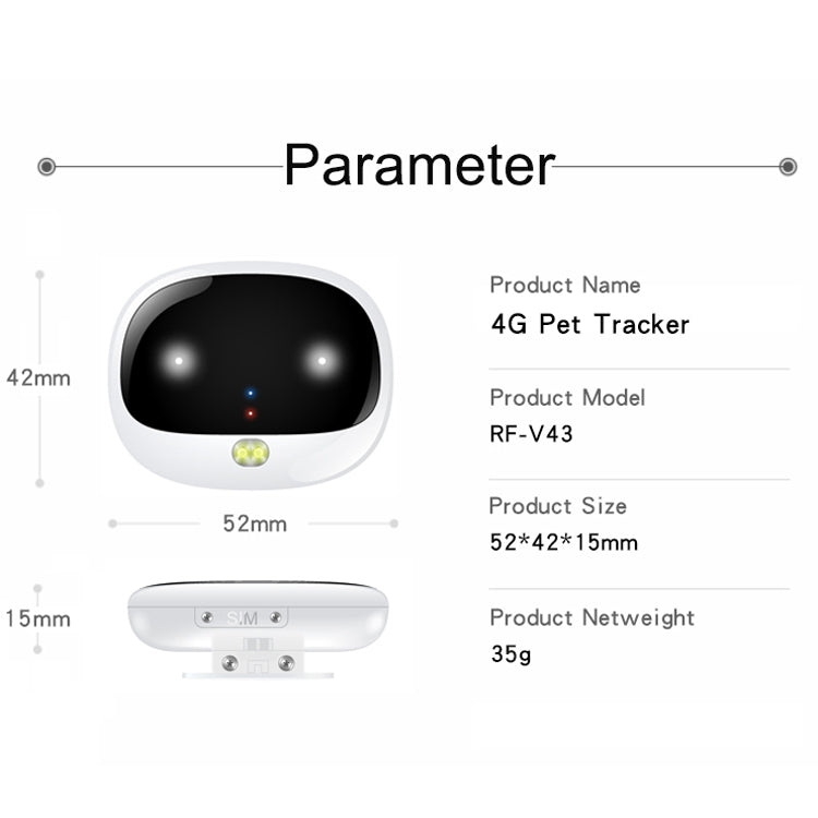 RF-V43 Aスタイル IP67 防水 GPS + LBS + WiFi ペットロケーター ペット首輪 トラッキングデバイス アジア／ヨーロッパ／アフリカ／オーストラリア用、RF-V43 Aスタイル（ブラック）、RF-V43 Aスタイル（ホワイト）
