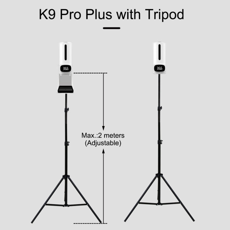 K9 Pro Plus ハンズフリー非接触体温計＋1000ml自動非接触液体石鹸ディスペンサー（ベースマウント付き）、15言語音声案内、K9 Pro Plus