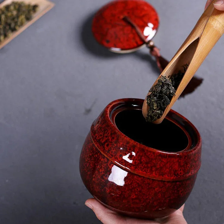 窯変セラミックミニ急須 保存用防湿密封茶缶