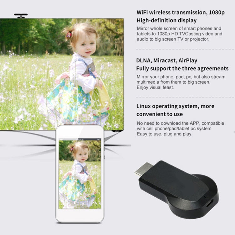 M4 Plus ワイヤレスWiFiディスプレイドングルレシーバー Airplay Miracast DLNA 1080P HDMI TVスティック iPhone、Samsung、その他Androidスマートフォン対応 M4 Plus