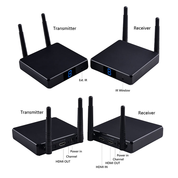 Measy FHD686 フルHD 1080P 3D 5-5.8GHz ワイヤレスHDMIトランスミッター（送信機＋受信機）ディスプレイ付き 赤外線リモコン＆ワイヤレス同画面機能対応 伝送距離：200m FHD686ディスプレイ付き