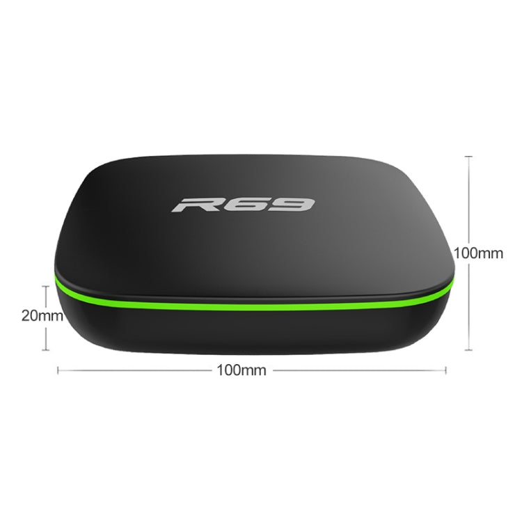 R69 1080P HD スマートTVボックス Android 4.4 メディアプレーヤー リモコン付き、クアッドコア Allwinner H3、RAM: 1GB、ROM: 8GB、2.4G WiFi、LAN、EUプラグ、1GB+8GB