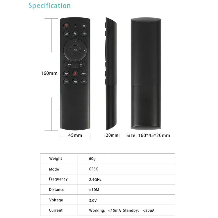 G20S 2.4G エアマウス リモコン 音声入力高忠実度＆IR学習＆6軸ジャイロスコープ搭載 PC＆Android TVボックス＆ノートパソコン＆プロジェクター用、G20S