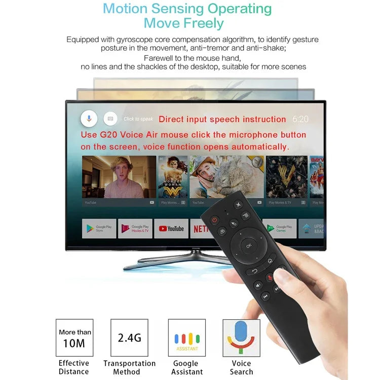 G20S 2.4G エアマウス リモコン 音声入力高忠実度＆IR学習＆6軸ジャイロスコープ搭載 PC＆Android TVボックス＆ノートパソコン＆プロジェクター用、G20S