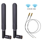 2 x 6dBi 2.4GHz 5GHz デュアルバンド WiFi RP-SMA オスアンテナ + 2 x 35CM RP-SMA IPEX MHF4 ピグテールケーブル M.2 NGFF WiFi WLANカード用、6dBiアンテナ + RP-SMAケーブル