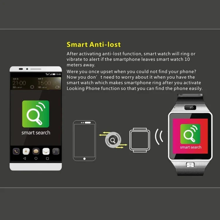 DZ09 1.56インチスクリーン Bluetooth 3.0 Android 4.1以上対応スマートウォッチフォン、Bluetooth通話＆着信通知＆睡眠モニター＆歩数計＆座りすぎ注意＆カレンダー＆SMS＆音声・動画プレーヤー＆紛失防止機能付き