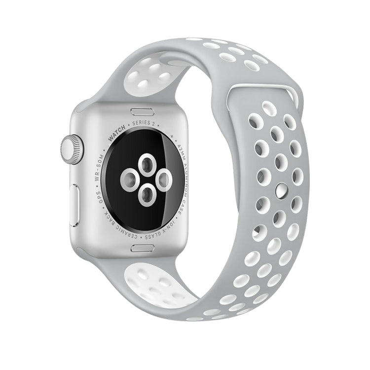 Apple Watch Series 10 42mm / 9&8&7 41mm / SE 3&SE 2&6&SE&5&4 40mm / 3&2&1 38mm用 ファッショナブル クラシック シリコン スポーツウォッチバンド（グレー ホワイト）、WA1230A、WA1230B、WA1230BG、WA1230BH、WA1230BL、WA1230BM、WA1230BR、WA1230BY、WA1230C、WA1230D、WA1230DW