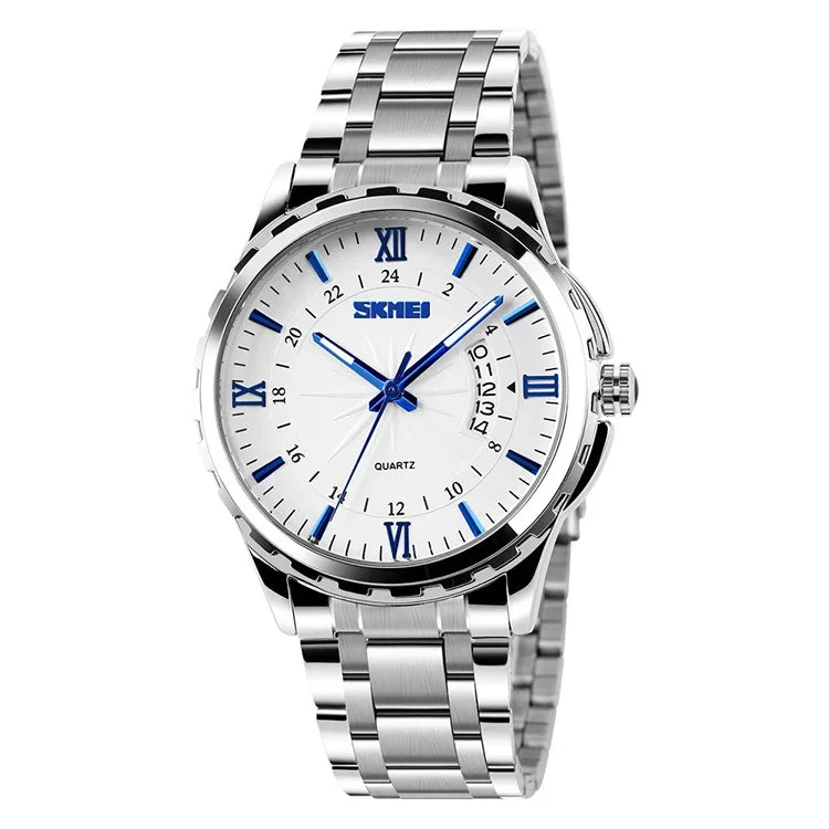 SKMEI 9069 Multifunctional Outdoor Fashion Business Waterproof Silver Shell Quartz Wrist Watch