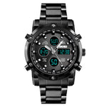 SKMEI 1389 Multifunctional Men Business Digital Watch 30m Waterproof Large Dial Wrist Watch with Stainless Steel Watchband , 1389 Silver, 1389 Black, 1389 Blue