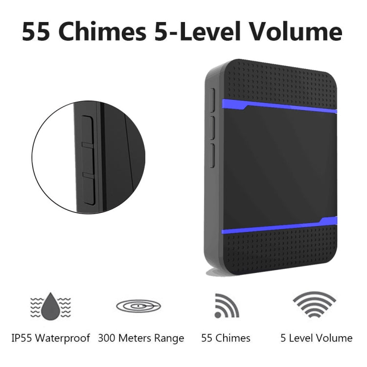 N15K-1T1-B 110dB ワイヤレス IP55 防水 低消費電力 WiFi ドアベル受信機 ナイトライト付き、53曲選択可能、受信距離：300m、N15K-1T1-B ホワイト、N15K-1T1-B ブラック