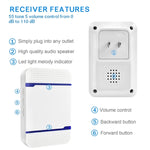 N15K-1T1-B 110dB ワイヤレス IP55 防水 低消費電力 WiFi ドアベル受信機 ナイトライト付き、53曲選択可能、受信距離：300m、N15K-1T1-B ホワイト、N15K-1T1-B ブラック