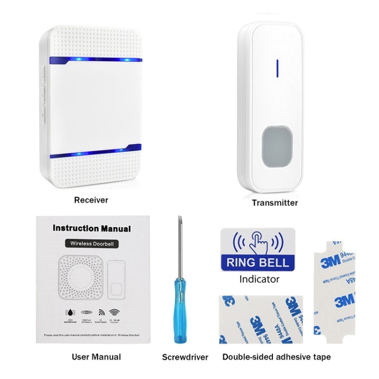 N15K-1T1-B 110dB ワイヤレス IP55 防水 低消費電力 WiFi ドアベル受信機 ナイトライト付き、53曲選択可能、受信距離：300m、N15K-1T1-B ホワイト、N15K-1T1-B ブラック