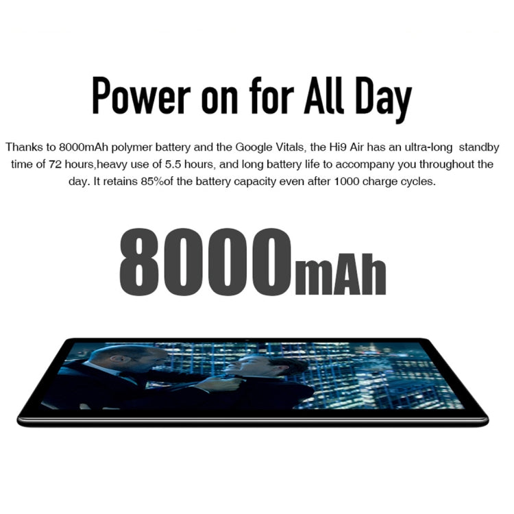 Android 8.0、MTK (Helio X27) デカコア 最大2.1GHz、OTG、FM、Bluetooth、デュアルバンドWiFi対応、ネットワーク：4G、Hi9 Air 4GB+64GB