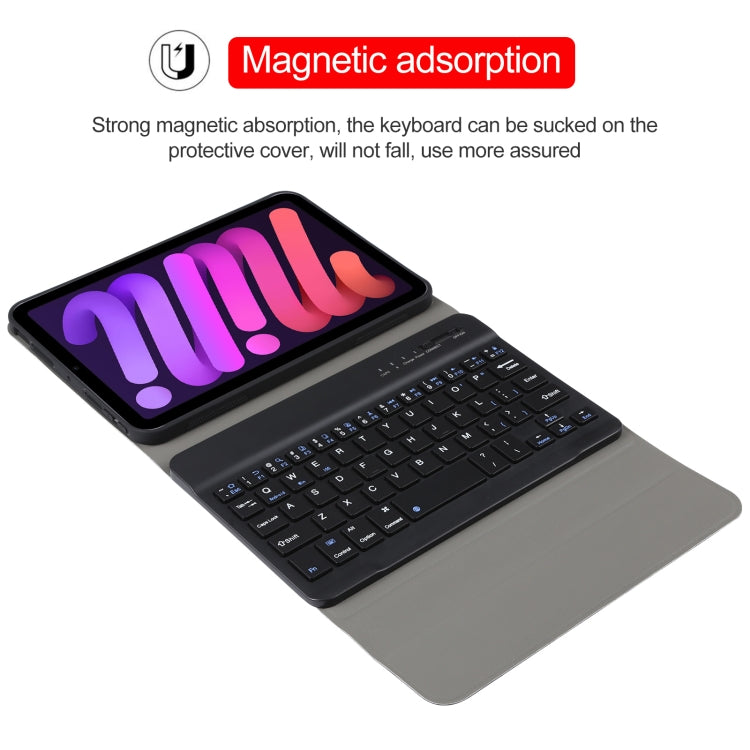 A06 着脱式 ラムスキンテクスチャー 超薄型 TPU Bluetoothキーボード レザータブレットケース スタンド付き iPad mini 6 / mini 7用, A06