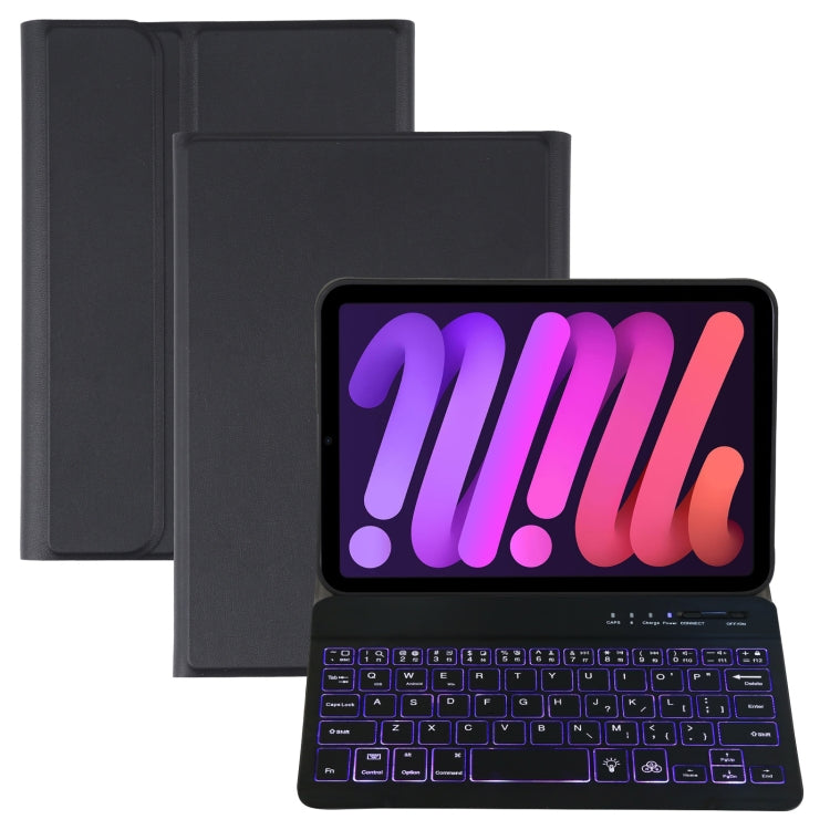 A06S 着脱式 ラムスキンテクスチャー 超薄型 TPU バックライト Bluetoothキーボード レザータブレットケース スタンド付き iPad mini 6 / mini 7用, A06S