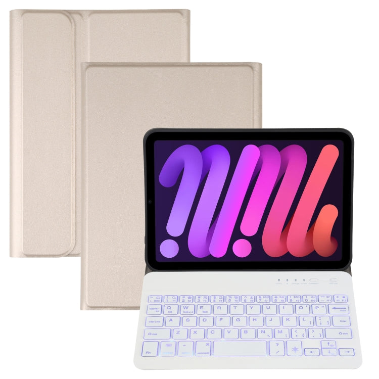 A06S 着脱式 ラムスキンテクスチャー 超薄型 TPU バックライト Bluetoothキーボード レザータブレットケース スタンド付き iPad mini 6 / mini 7用, A06S