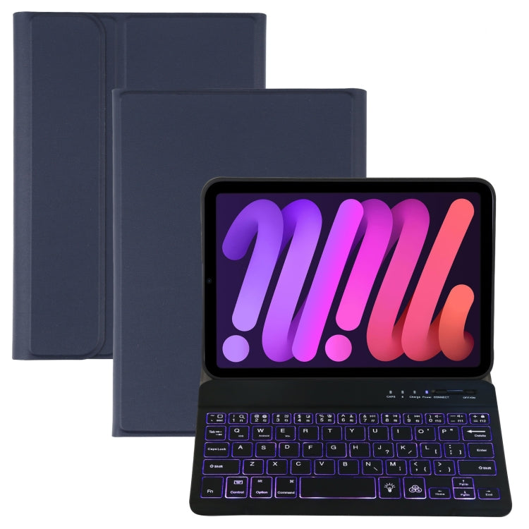 A06S 着脱式 ラムスキンテクスチャー 超薄型 TPU バックライト Bluetoothキーボード レザータブレットケース スタンド付き iPad mini 6 / mini 7用, A06S