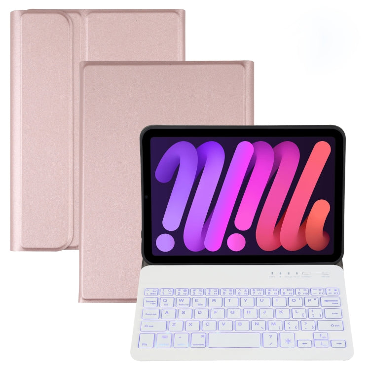 A06S 着脱式 ラムスキンテクスチャー 超薄型 TPU バックライト Bluetoothキーボード レザータブレットケース スタンド付き iPad mini 6 / mini 7用, A06S