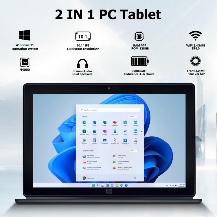 Windows 10、Intel Celeron J3455 クアッドコア、TFカード＆HDMI＆Bluetooth＆デュアルWiFi対応、キーボード付き、N4000 4コア 8GB+128GB キーボード付き